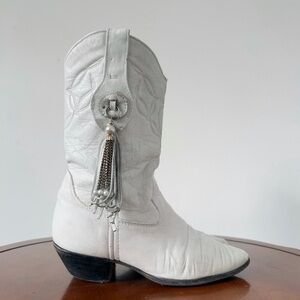 Vintage Laredo Women’s Tassel White Leather Western Cowboy Boots | US 6